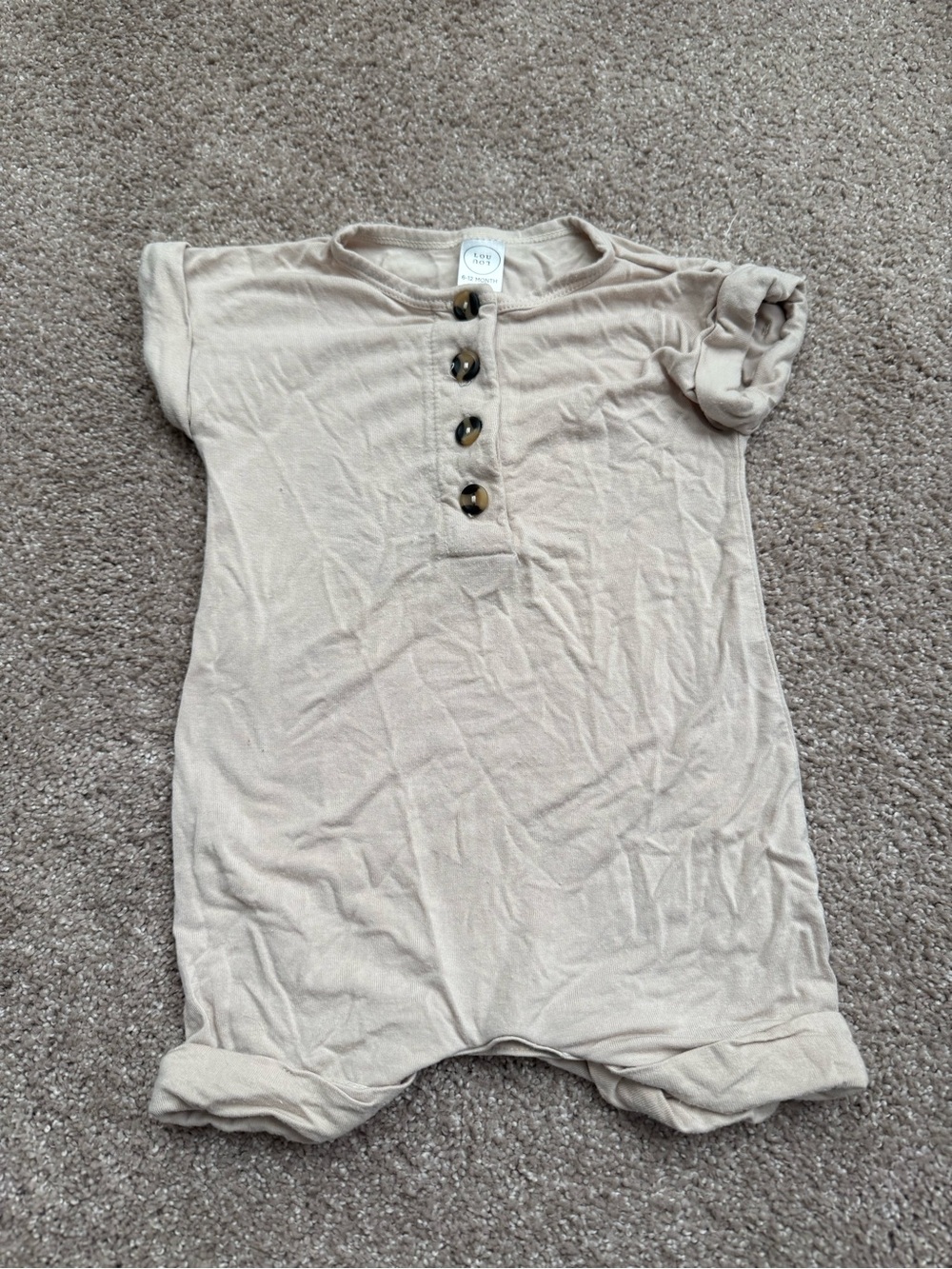 Lou Lou & Co Neutral Beige Short-Sleeve Romper Size 6-12 M